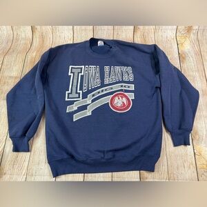 Vintage 80s Iowa Hawks Big 10 University Crewneck Sweatshirt Blue Size XL